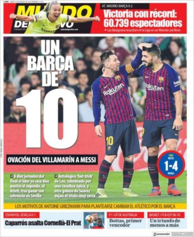 Las portada se rinden a Lionel Messi tras el hattrick contra el Betis en La Liga