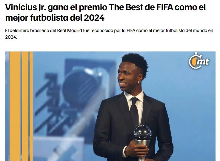Vinicius ganó el premio The Best y la prensa reacciona: “Aquí sí asiste el Madrid; ya es mucho más grande que Neymar”