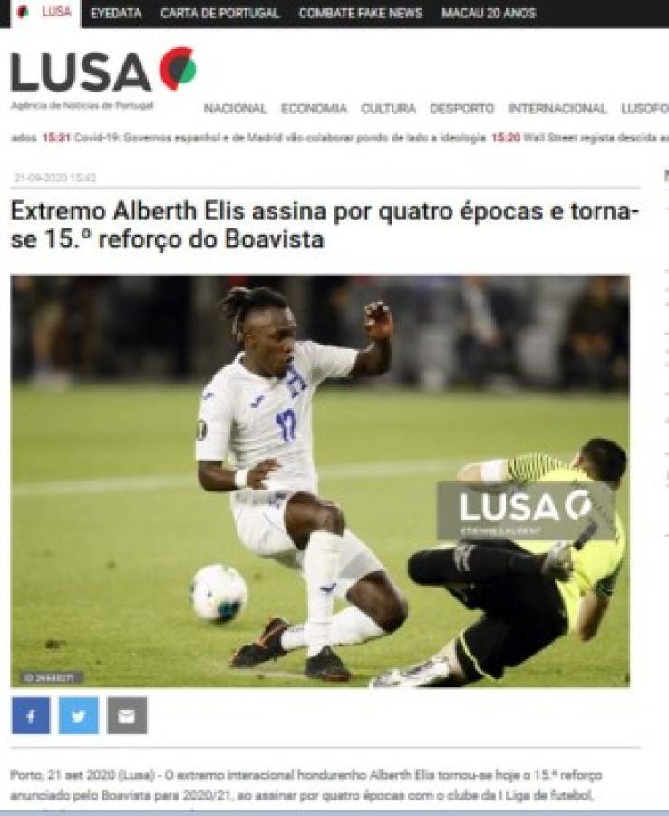 'Poder físico, velocidad y gol': Lo que dicen en EUA y Portugal del fichaje de Alberth Elis con Boavista