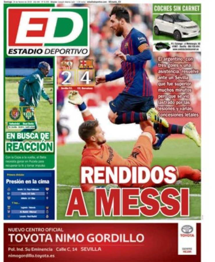 Así lucen las portadas del mundo el día después del hattrick de Messi al Sevilla