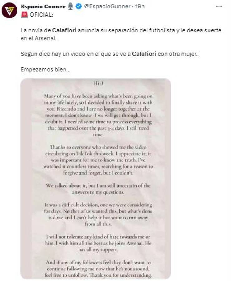 Nunca antes visto: anuncia ruptura amorosa con futbolista y adelanta que fichará por gigante de Europa