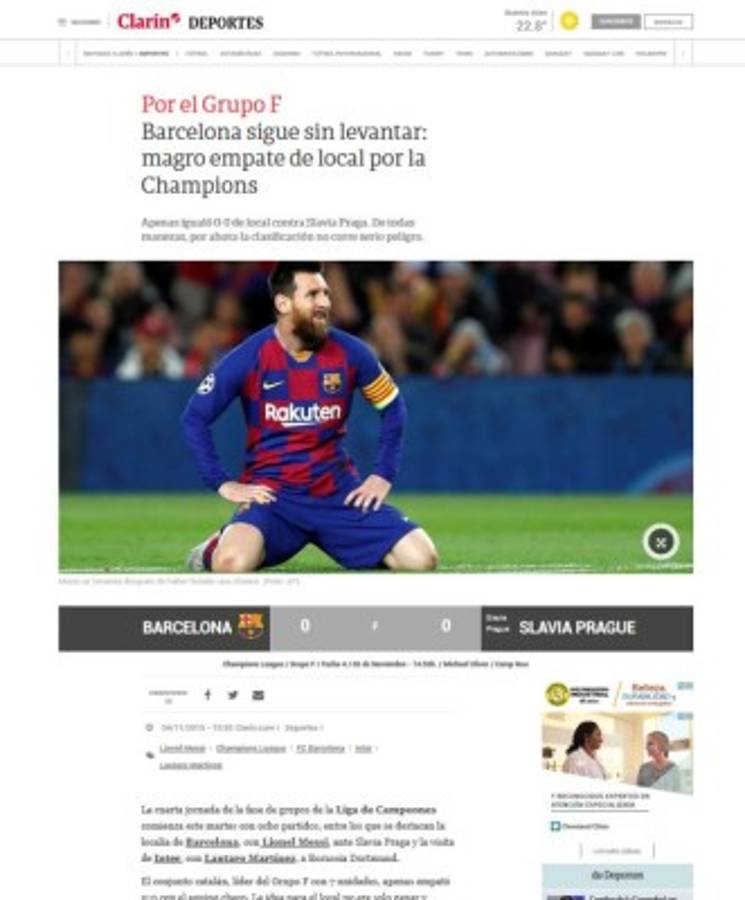 Prensa de España atiza contra Barcelona tras empate contra Slavia Praha en Champions
