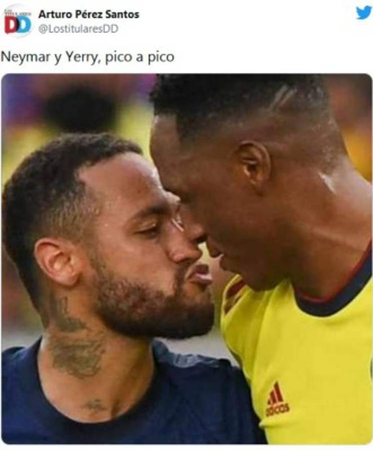 El beso de Neymar a Yerry Mina, protagonista de los memes en el Brasil-Colombia