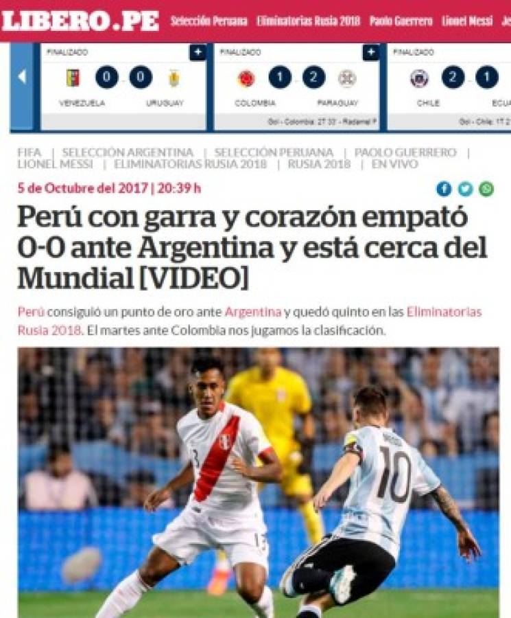 IMPERDIBLES: Las duras portadas a la Selección Argentina tras el empate ante Perú