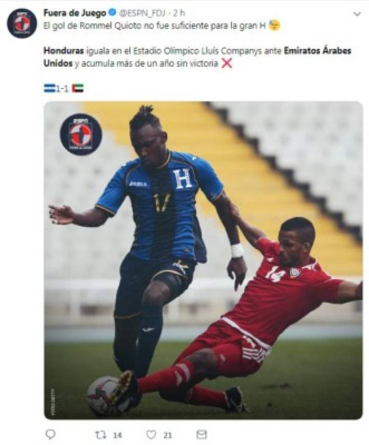 Esto dicen los medios internacionales del empate de Honduras ante Emiratos Árabes