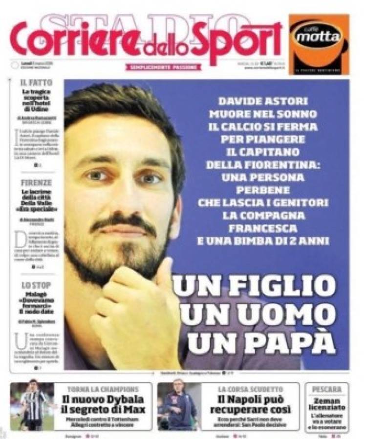Así amanecieron los diarios en Italia tras la trágica muerte de Davide Astori