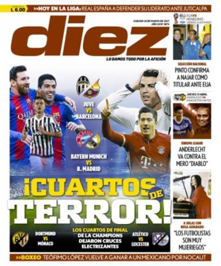 Portadas de hoy: Espectaculares cuartos de final de la Champions League.
