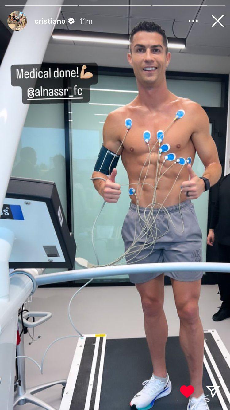 Cristiano Ronaldo publicó que ya había pasado el reconocimiento médico con el Al Nassr. Ahora solo falta la presentación.