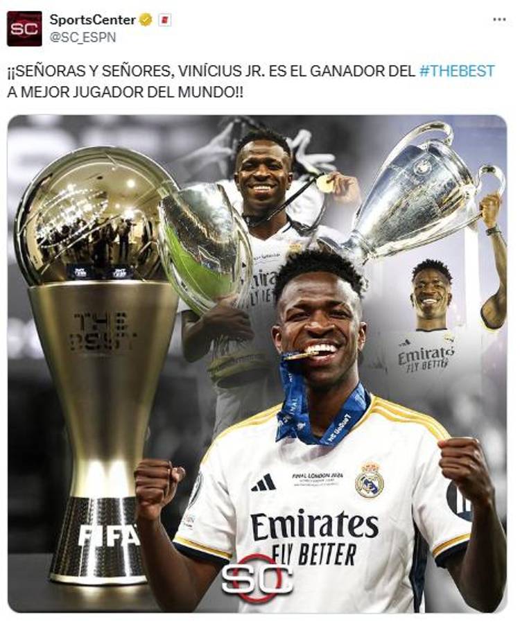 Vinicius ganó el premio The Best y la prensa reacciona: “Aquí sí asiste el Madrid; ya es mucho más grande que Neymar”