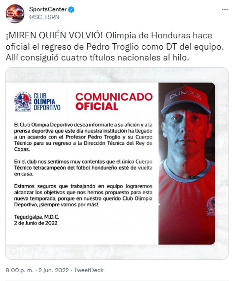 La reacción de la prensa ante la vuelta de Pedro Troglio a Olimpia: ‘‘Vuelve a dirigir a un viejo amor’’