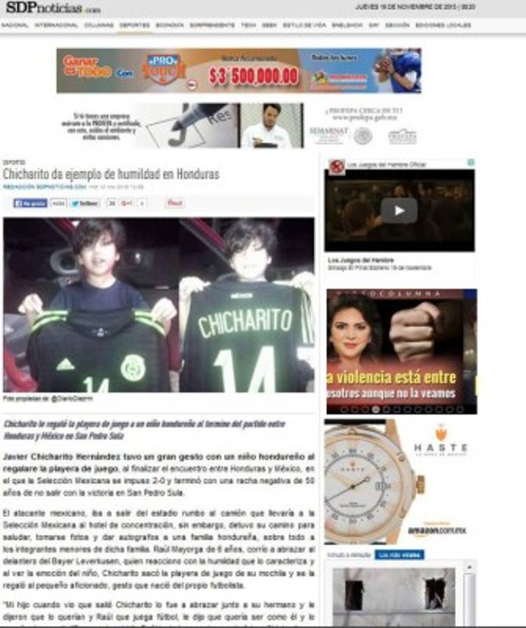 Gesto de Chicharito Hernández en Honduras le dio la vuelta a México