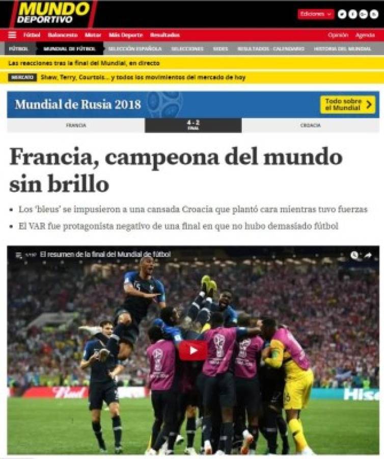 PORTADAS: Así titulan los diarios tras que Francia se corone campeón del mundo