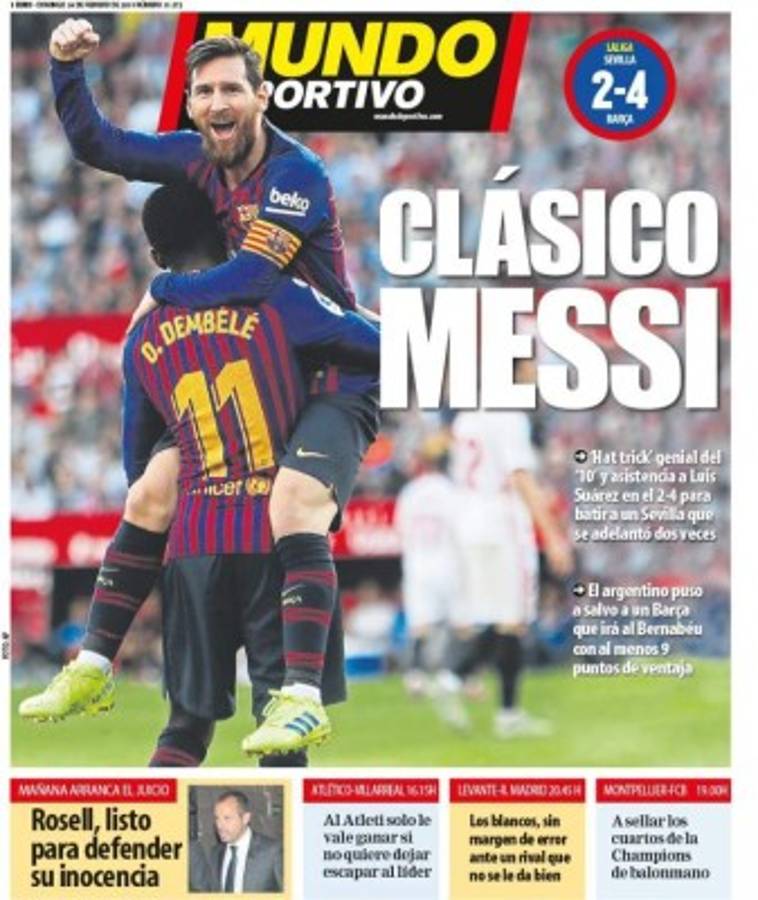 Así lucen las portadas del mundo el día después del hattrick de Messi al Sevilla