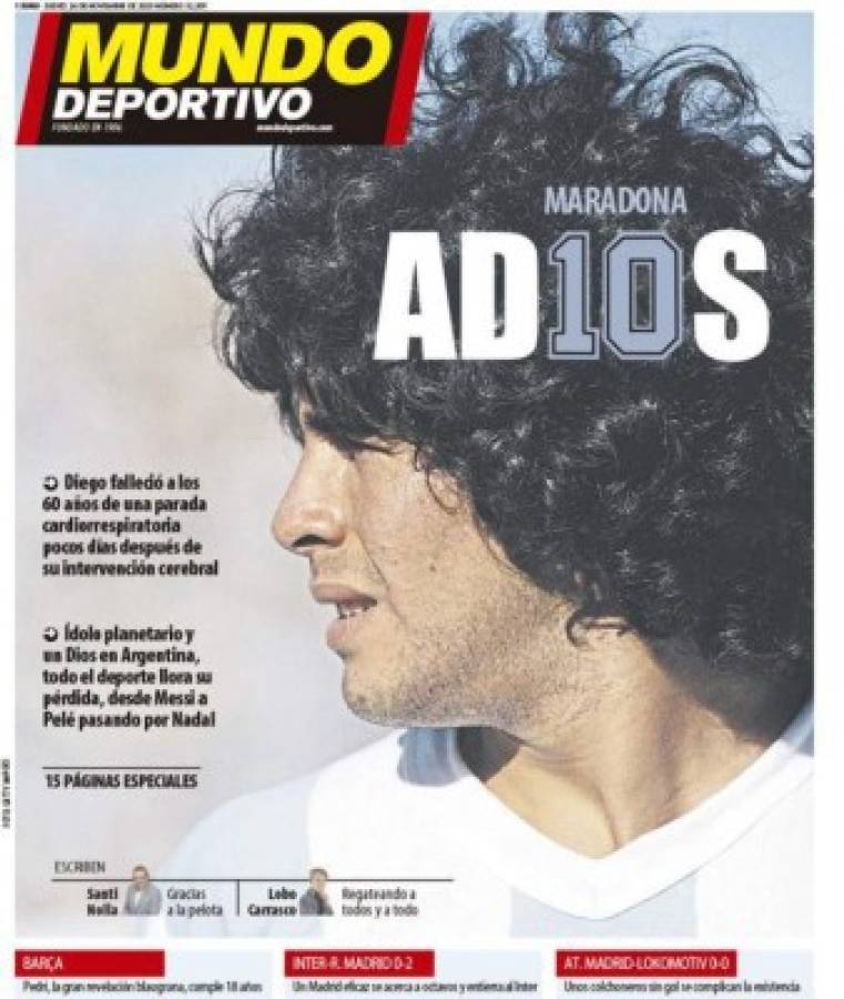 'D10s ya está en el cielo': Las portadas del mundo el día después de la muerte de Diego Maradona