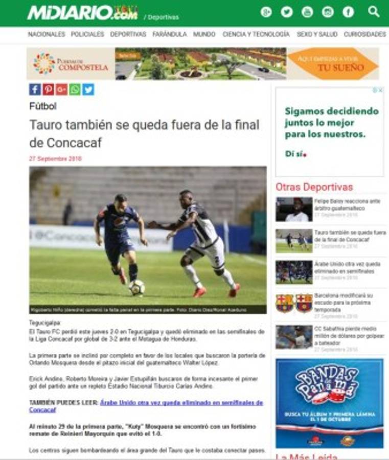 Prensa panameña: Tauro queda eliminado 'con polémica' y culpa al árbitro Walter López