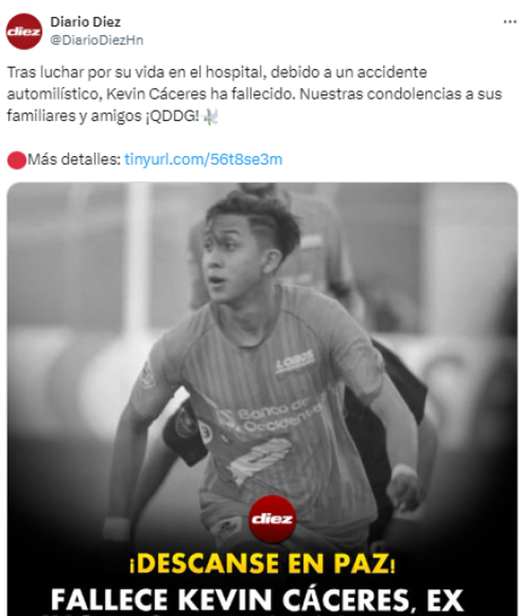 ¿Quién era Kevin Cáceres? Luto y consternación tras muerte del futbolista hondureño sufrió aparatoso accidente