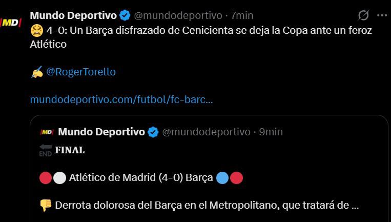Humillados, Malos perdedores: Prensa señala de catástrofe la paliza al Barcelona en Copa del Rey