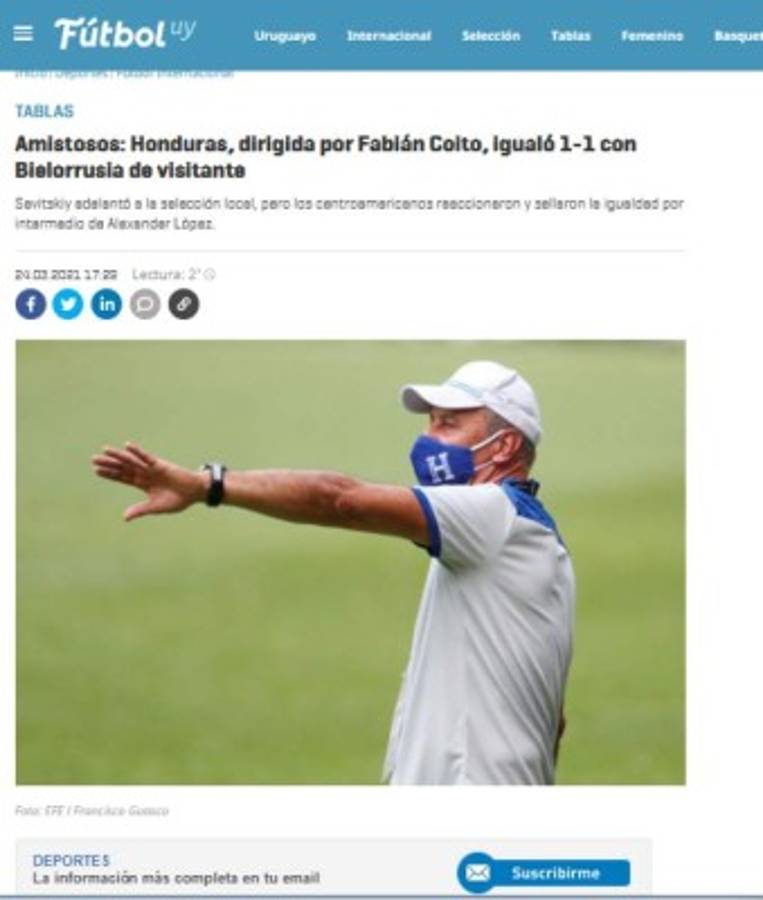 Prensa Internacional elogia a Alex López por su golazo en el empate de Honduras ante Bielorrusia