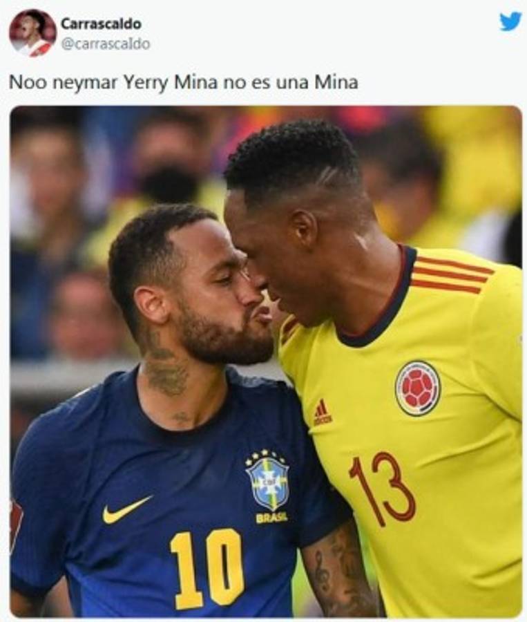El beso de Neymar a Yerry Mina, protagonista de los memes en el Brasil-Colombia