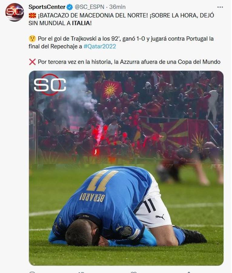 “Otro desastre” y “tragedia”: Lo que dice la prensa mundial tras el nuevo fracaso de Italia, afuera de Qatar 2022