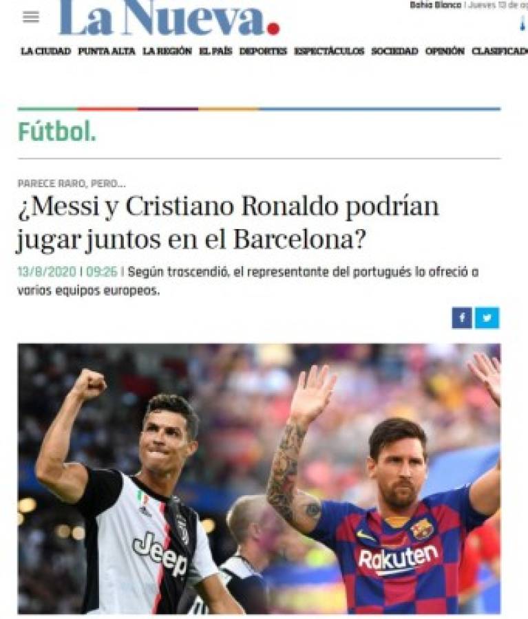 Cristiano Ronaldo y Messi juntos, un sueño de toda la vida: La prensa mundial sobre el bombazo de CR7 al Barcelona