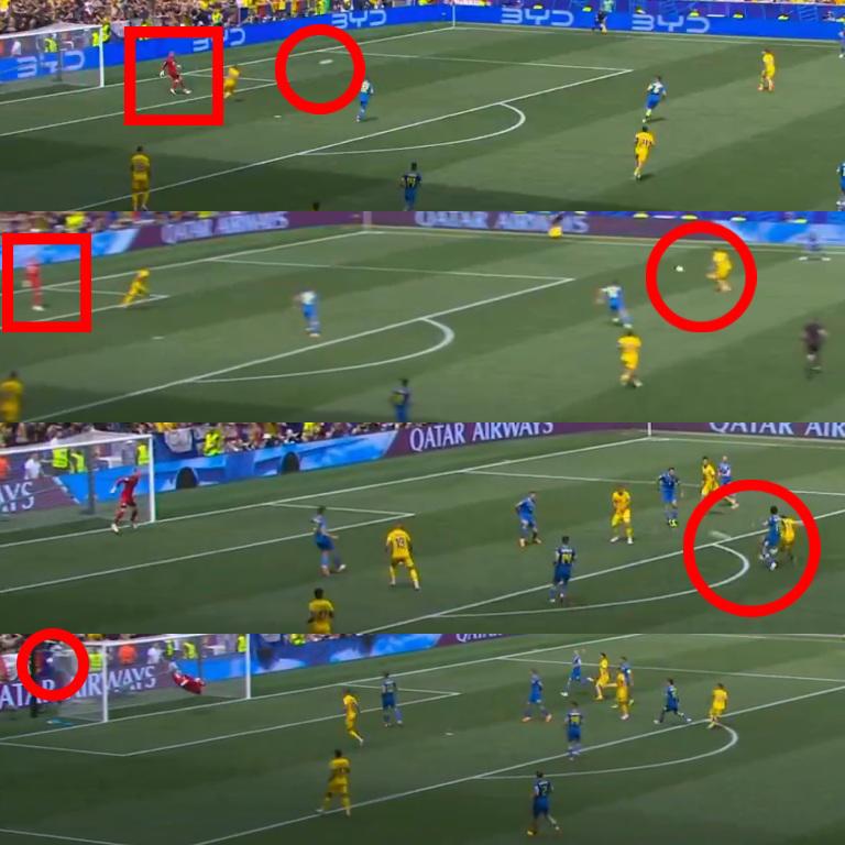 Lunin regaló la pelota y eso fue aprovechado por los jugadores de Rumanía para marcar un tremendo golazo.