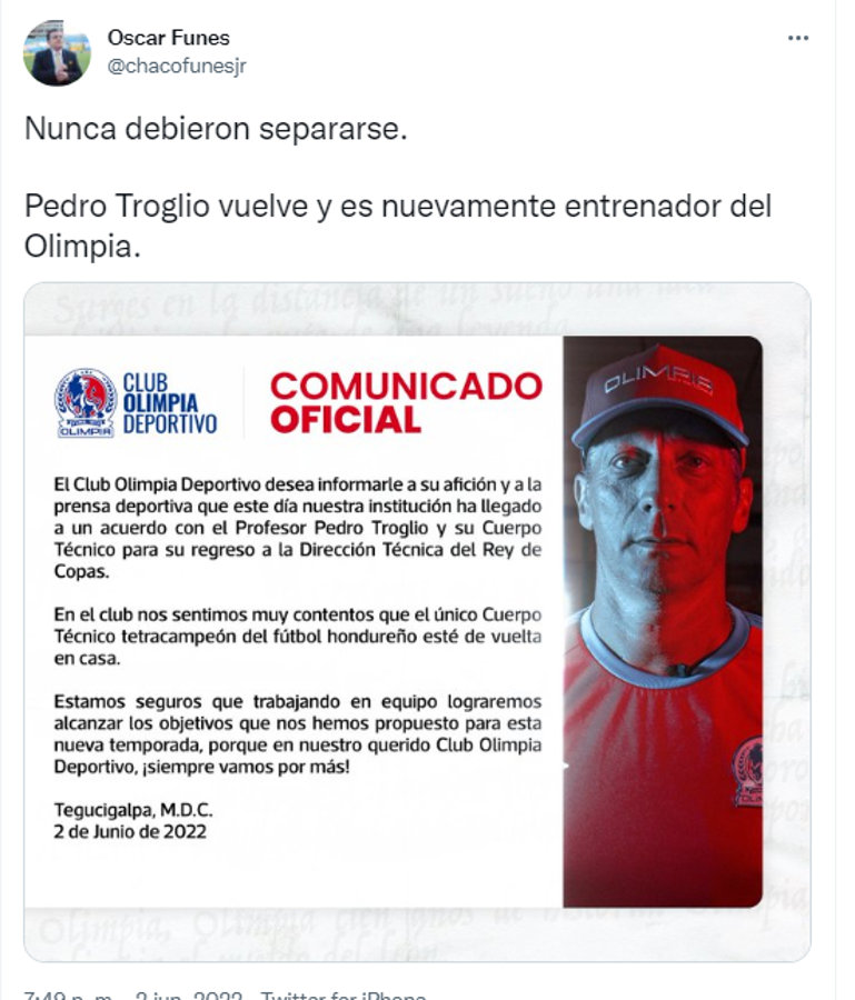 La reacción de la prensa ante la vuelta de Pedro Troglio a Olimpia: ‘‘Vuelve a dirigir a un viejo amor’’