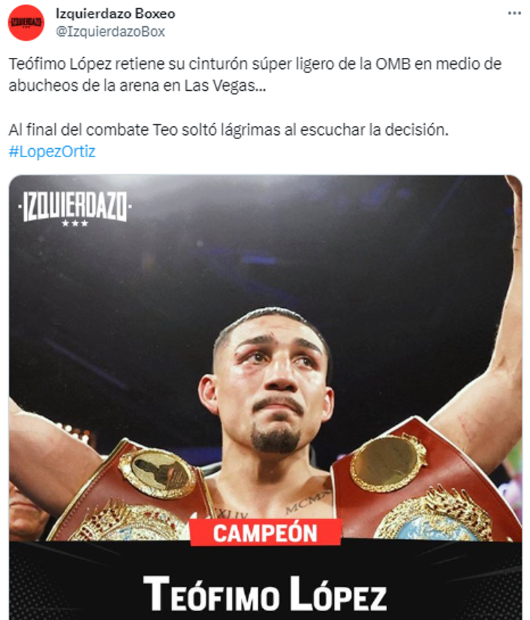 Teófimo López retuvo la corona con polémica y la prensa reacciona: “Defensa exitosa” y “Jamaine Ortiz fue robado”