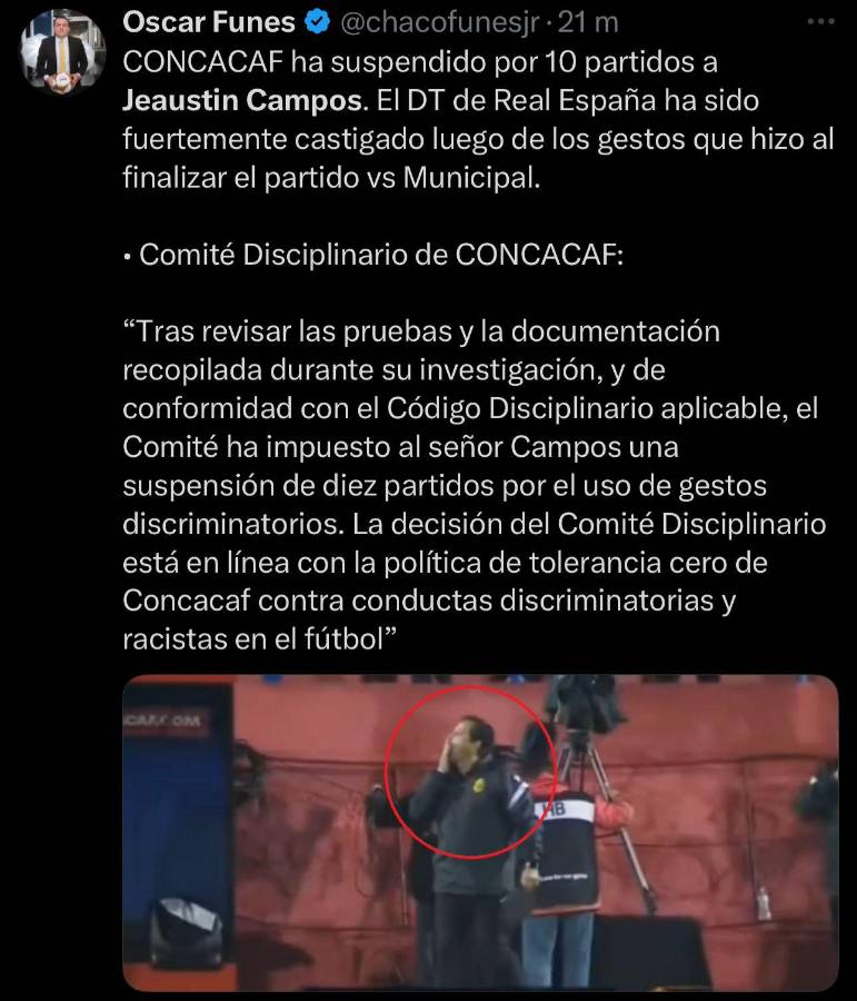 Le salió caro: la prensa tica y hondureña reacciona al castigo de 10 partidos que recibió Campos por parte de Concacaf