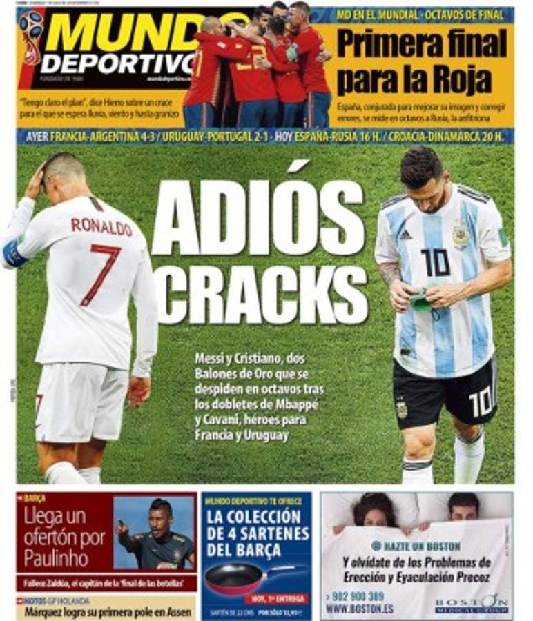 Las portadas de los diarios del mundo tras la eliminación de Messi y Cristiano de Rusia