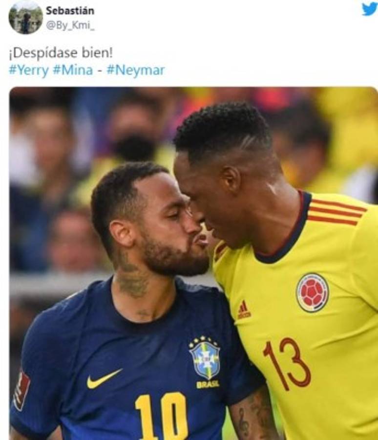 El beso de Neymar a Yerry Mina, protagonista de los memes en el Brasil-Colombia