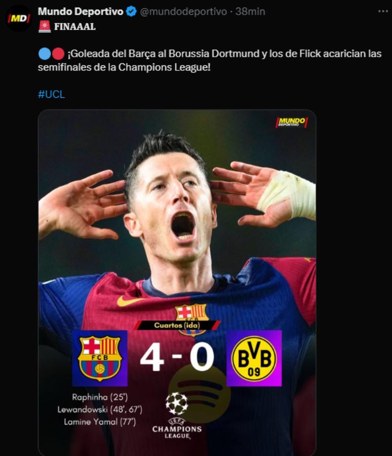 Serie liquidada, semifinales a la vista: así reaccionó la prensa tras la goleada del Barcelona al Dortmund en Champions