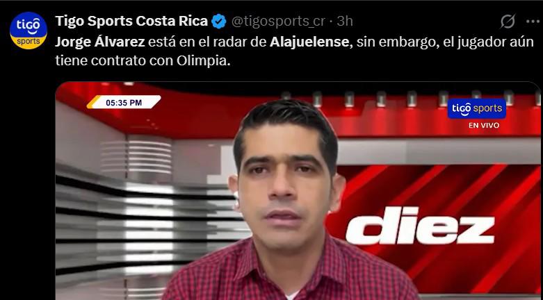 Jorge Álvarez está en el radar: Prensa de Costa Rica confirma interés del Alajuelense sobre el volante de Olimpia