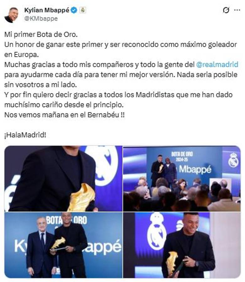 Mbappé recibió la Bota de Oro: lo que dijo tras ganar el premio, quiénes lo acompañaron y el mensaje de Sergio Ramos
