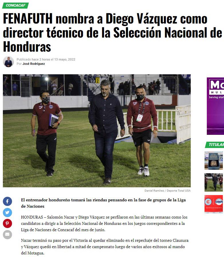 DT con gran experiencia y le desean éxito: Así reaccionó la prensa internacional sobre la llegada de Diego Vázquez a la Selección de Honduras