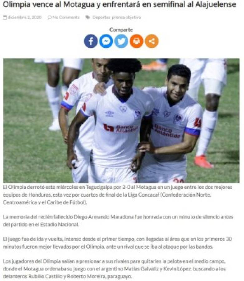 'El León impone autoridad': La prensa internacional sobre la eliminación de Olimpia a Motagua en Liga Concacaf  