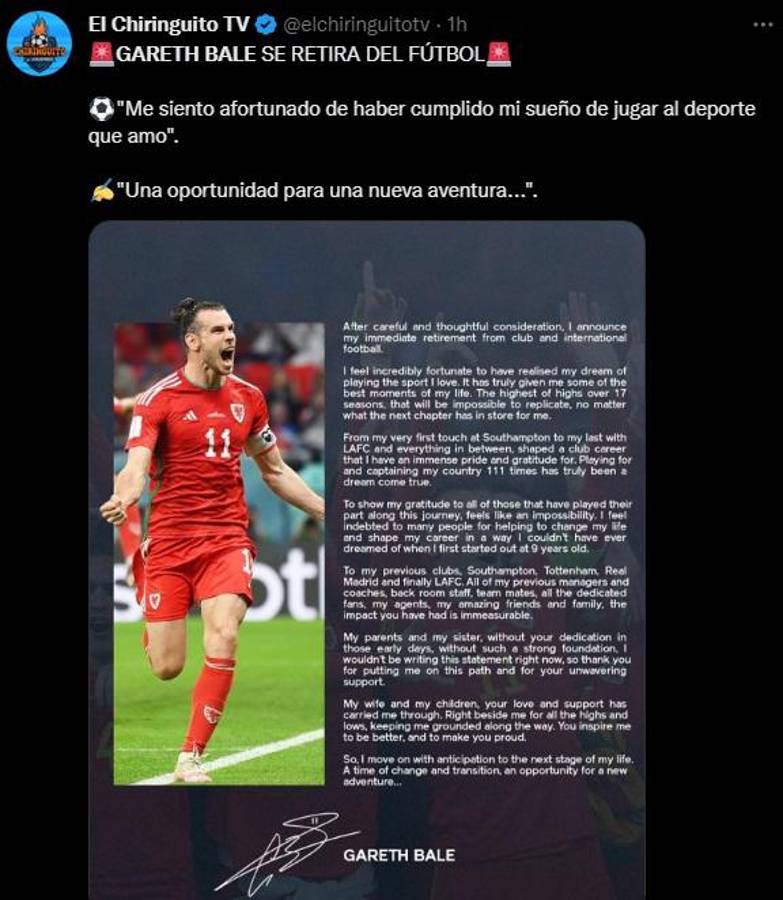 “Adiós leyenda”, “Lo ganó todo”: Prensa internacional se rinde ante el retiro de Gareth Bale