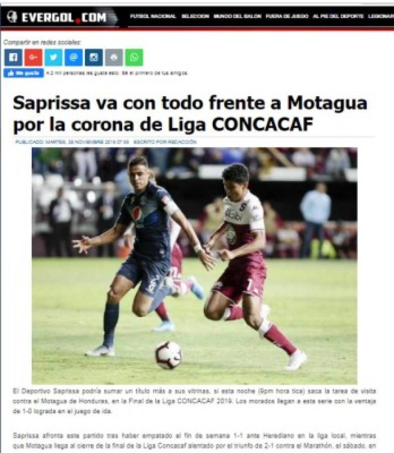 Prensa de Costa Rica: 'Saprissa se somete al infierno; enfrentará a un Motagua decaído'