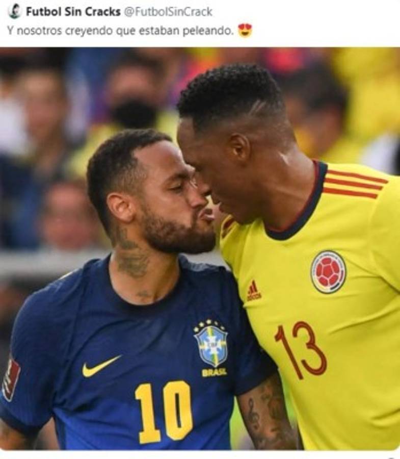 El beso de Neymar a Yerry Mina, protagonista de los memes en el Brasil-Colombia
