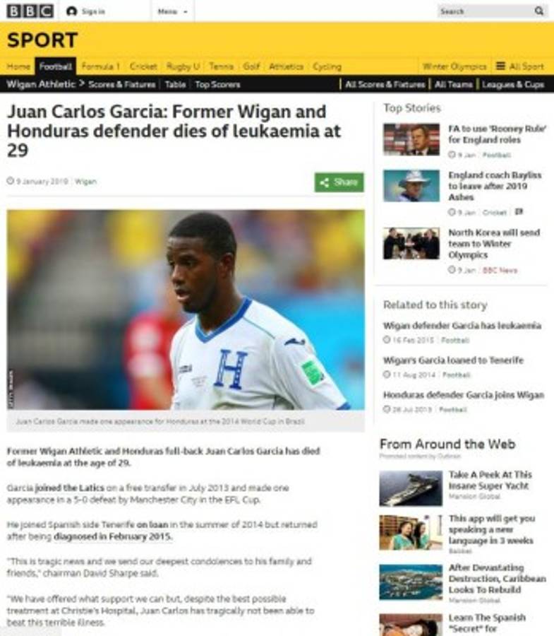 Así se despiden los medios internacionales del hondureño Juan Carlos García