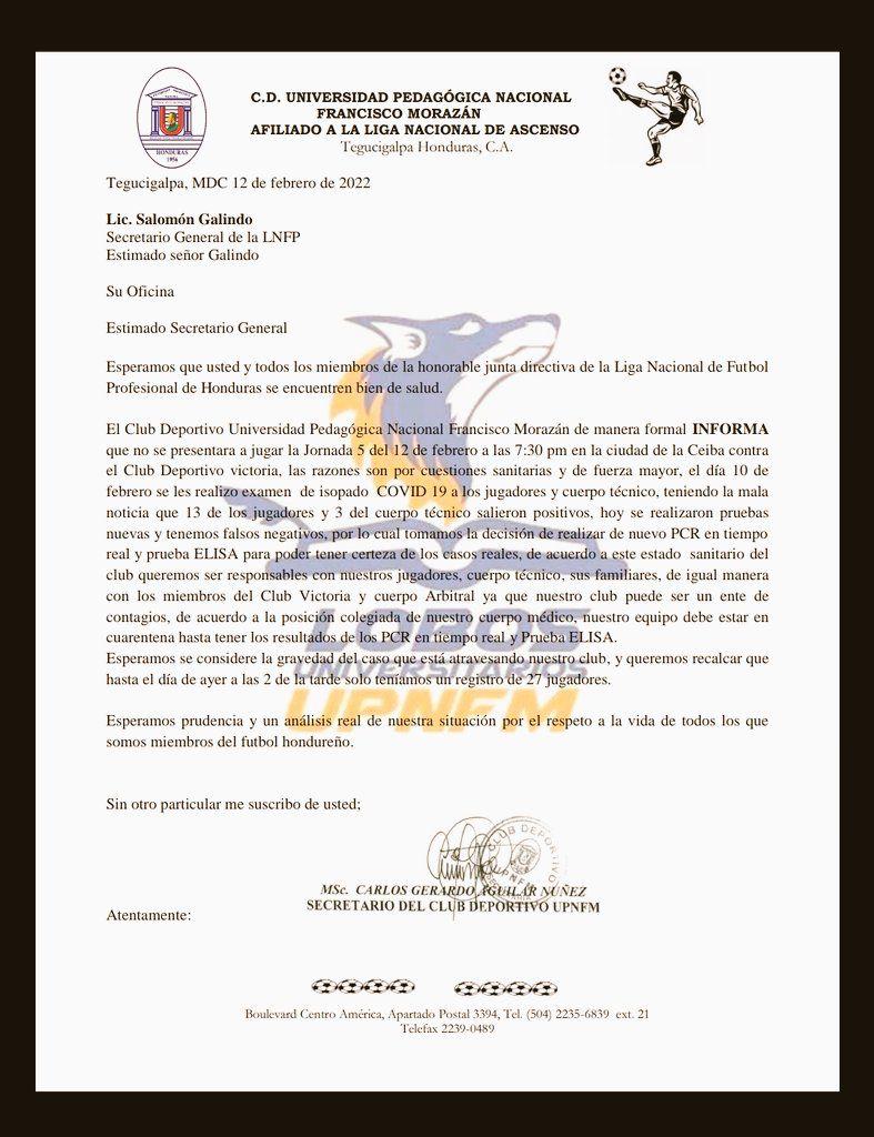 ¡No viajan a La Ceiba para la jornada 5! UPNFM no jugará el partido ante Victoria por múltiples casos de Covid-19