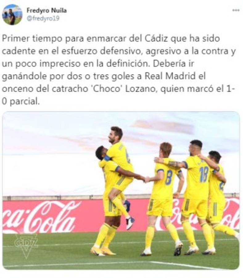 'San Choco Lozano': Lo que dicen en redes sociales tras el gol al Real Madrid con el Cádiz  