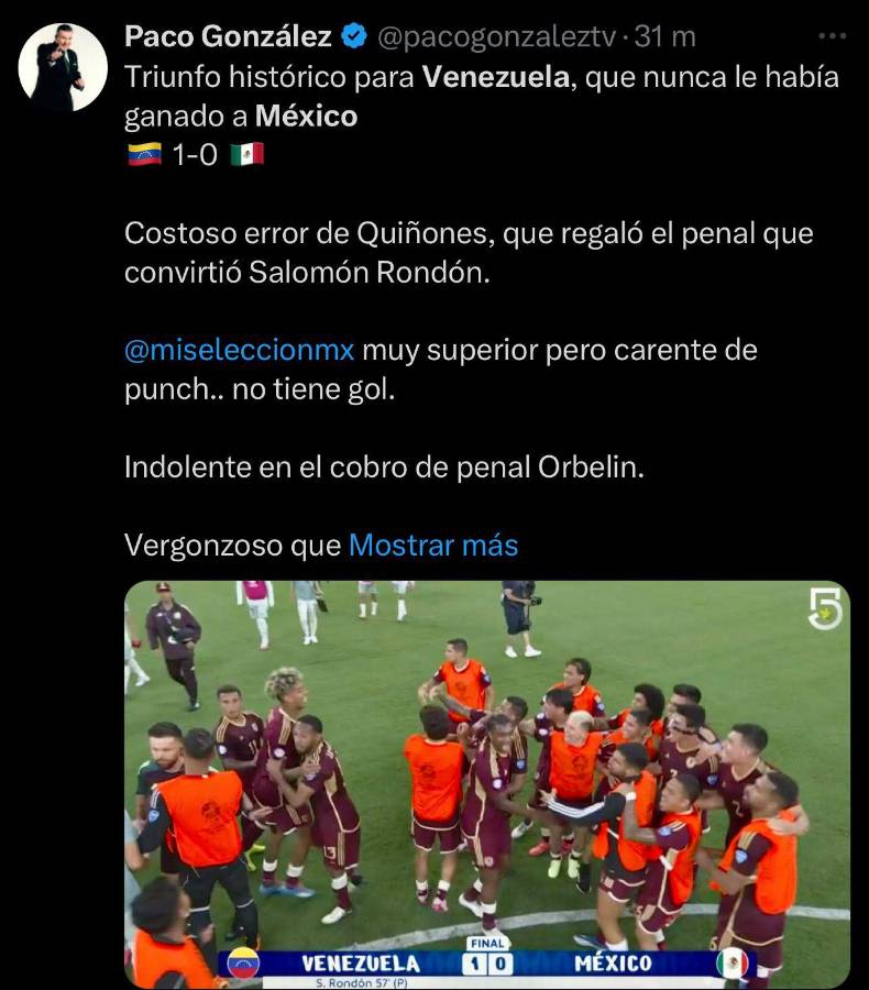 Faitelson y la prensa reacciona a la derrota de México ante Venezuela en la Copa América: “Somos una porquería”
