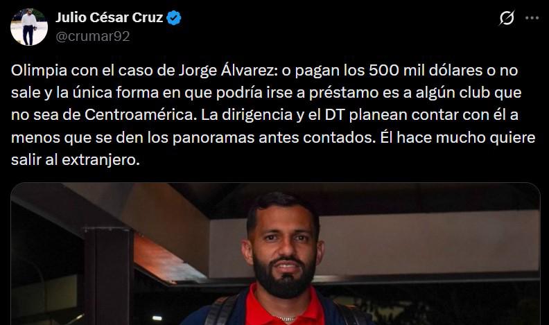 Jorge Álvarez está en el radar: Prensa de Costa Rica confirma interés del Alajuelense sobre el volante de Olimpia