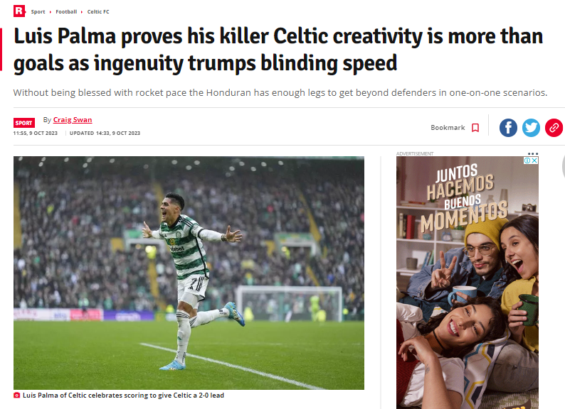 El Daily Record destacó las primeras actuaciones de Luis Palma con el Celtic.