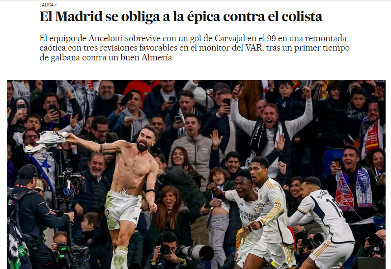 La feroz publicación del Almería y así reacciona la prensa al “robo” del Real Madrid en el Bernabéu