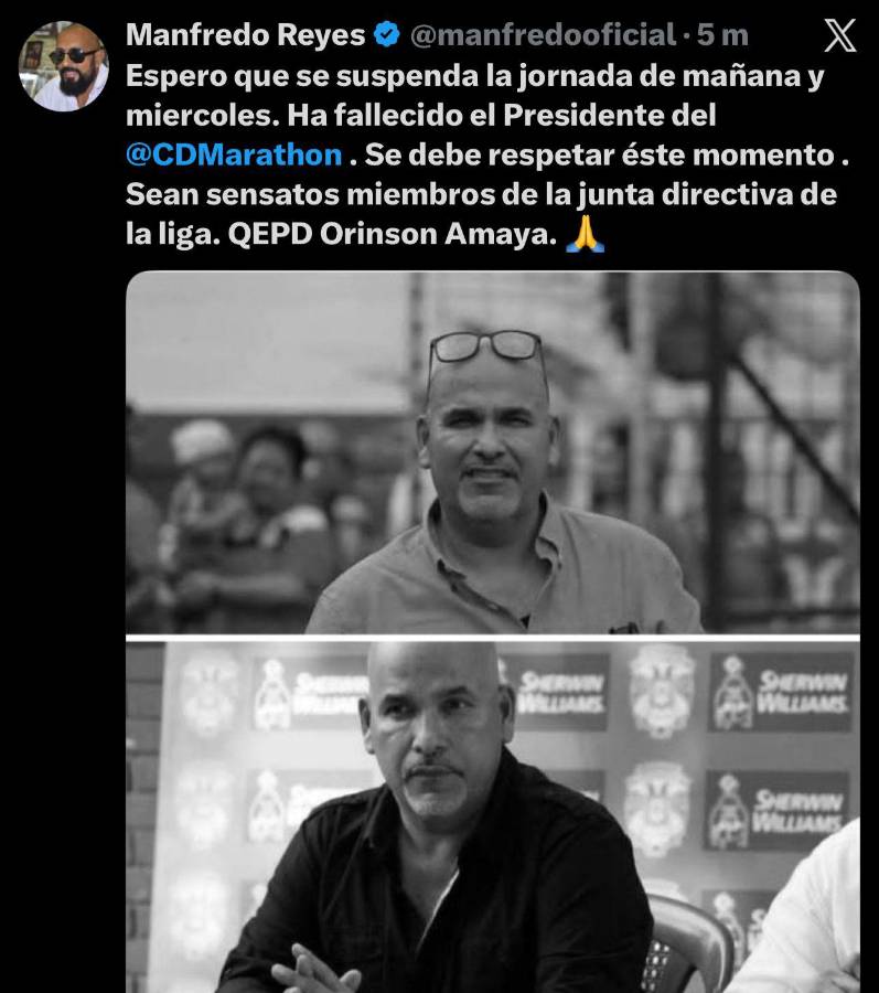 Rely Maradiaga hace promesa: así reacciona la prensa al fallecimiento del presidente de Marathón, Orinson Amaya: Eterno