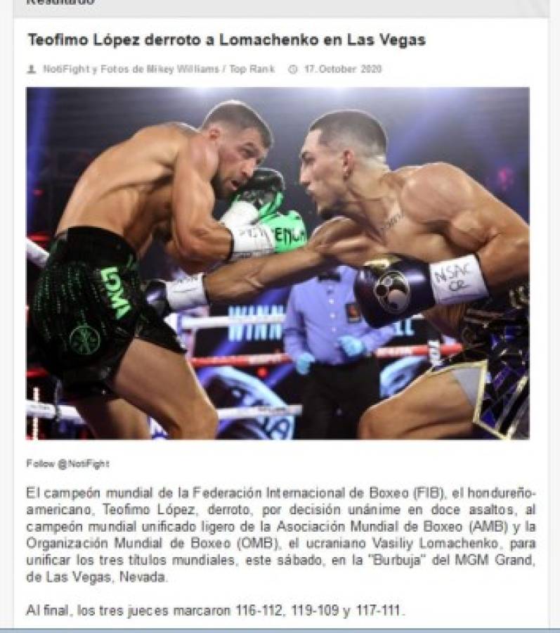 'Nació un nuevo rey': Lo que dice la prensa tras triunfo de Teófimo López sobre Lomachenko