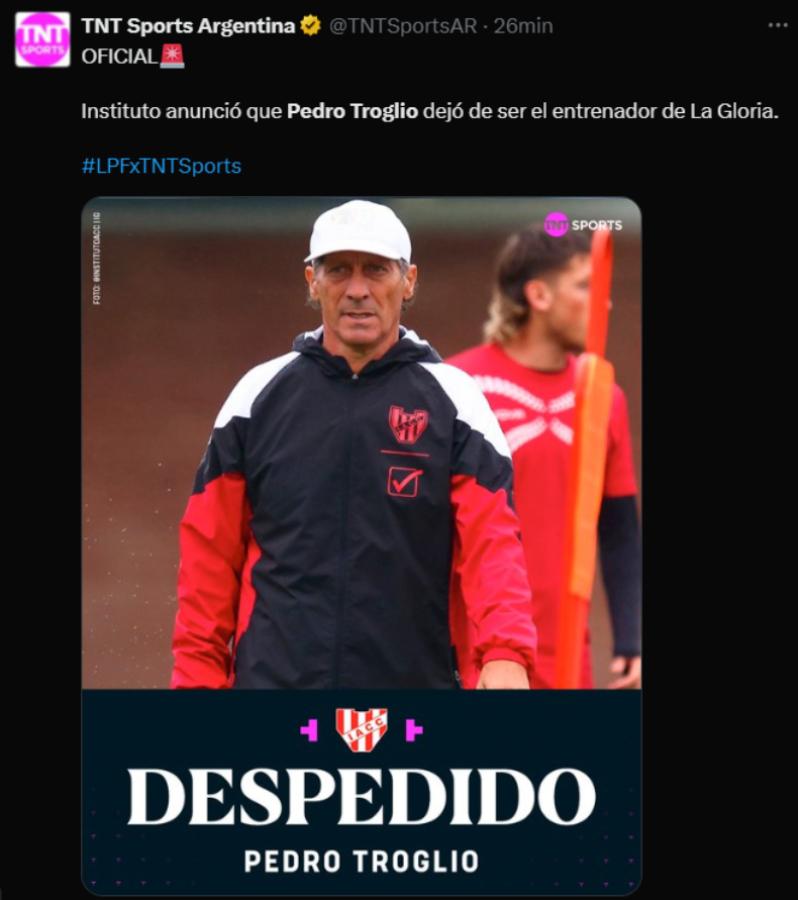 Fin de la era, Nuevo fracaso: así reaccionó la prensa tras el despido de Pedro Troglio del Instituto de Argentina