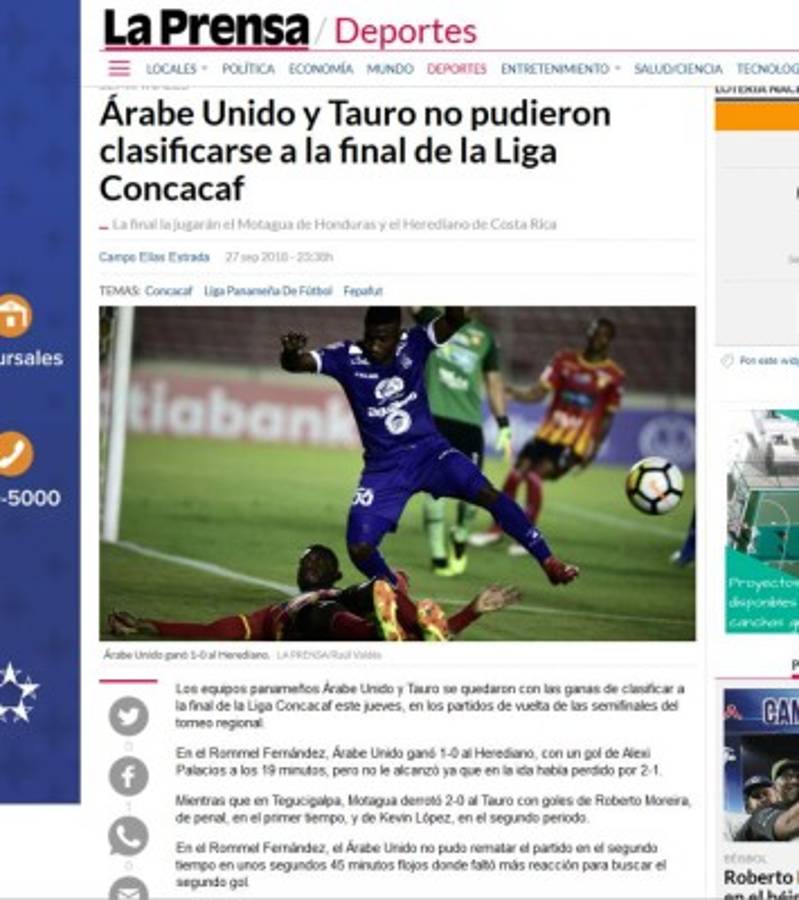 Prensa panameña: Tauro queda eliminado 'con polémica' y culpa al árbitro Walter López